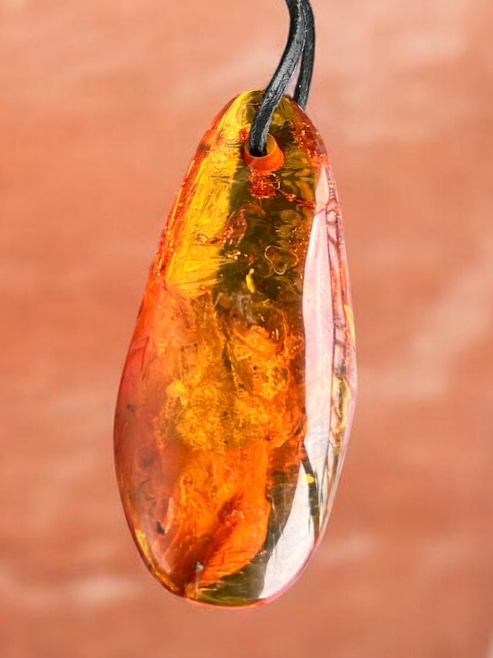 Poland Vintage Baltic Amber Insect Fossil Inclusion Huge Teardrop Pendant